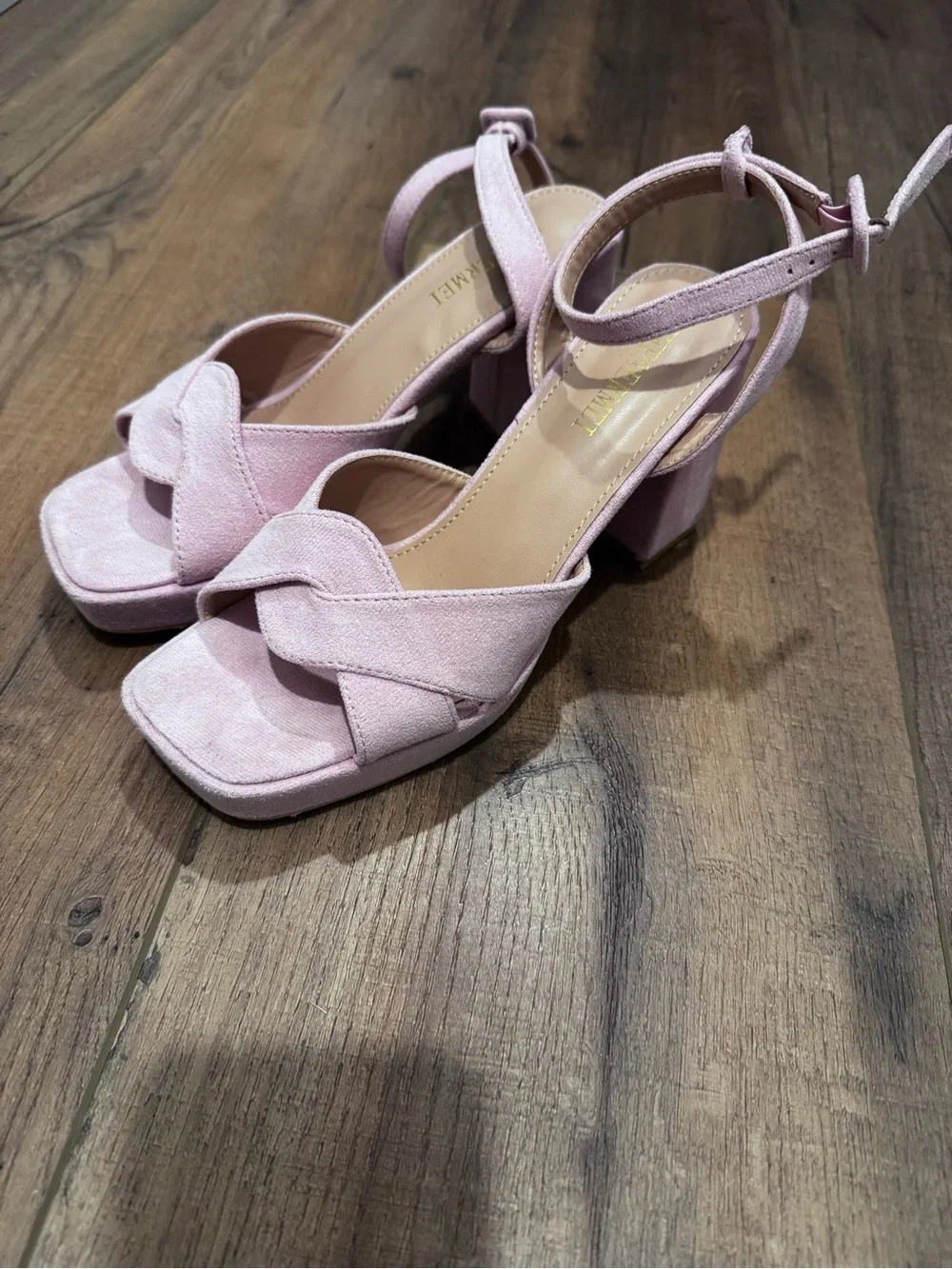 Baby Pink Suede Platform Sandal with Block Heel